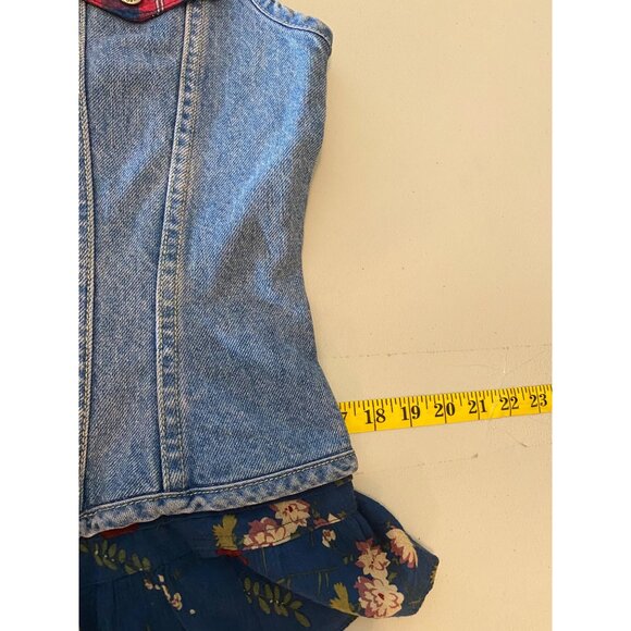 Vintage Paris Blues Denim Vest Plaid Collar & Floral Hem Large - Picture 8 of 8